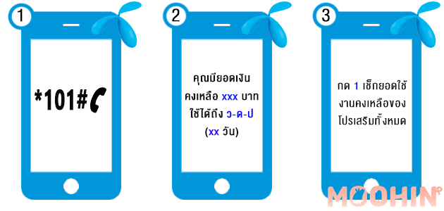 เช็ควัน เช็คยอดเงินคงเหลือ Ais(เอไอเอส), Dtac(ดีแทค), True(ทรู) - Moohin